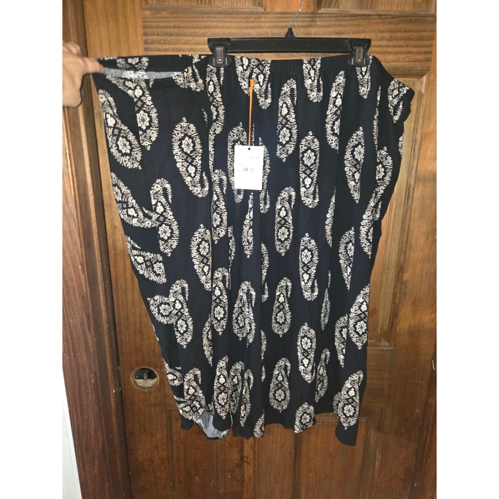 Knox Rose Womens Plus 4X Paisley Handkerchief Hem‎ Midi Skirt Ebony Black New